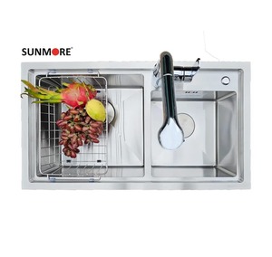 Wholesale Handmade Modern Kitchen Sink Stainless Steel Double Bowl Undermount <b>Vegetable</b> Washing Basin with Two Holes - Product Image 2