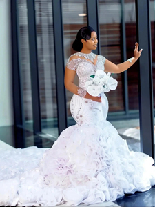 2025 árabe Aso Ebi talla grande encaje lujoso sirena vestido de novia flores cristales niveles satén <span class=keywords><strong>vestidos</strong></span> de novia - Product Image 3