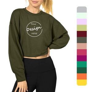 Sudadera corta informal con cuello redondo para mujer, corte holgado, logotipo bordado, respetuoso con el medio ambiente, venta al por mayor, ropa de calle con estampado de hombros caídos - Product Image 1