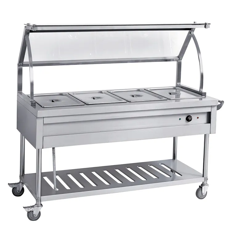 3-6 Pan Hotel Restaurant Commercial Bain Marie Trolley With Glass Top