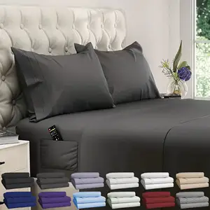 Deep Pocket Sheets Microfiber Sheets <strong>Bed</strong> Sheets <strong>Set</strong> 4 Piece Soft &amp; Long 100% Fine Brushed Microfiber Polyester with Side Pocket - Product Image 1