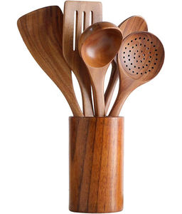 Juego de utensilios de cocina de madera de acacia oscura y teca con mango de madera y logotipo personalizado al por mayor, que incluye cucharas, espátulas y accesorios para utensilios de cocina. - Product Image 4