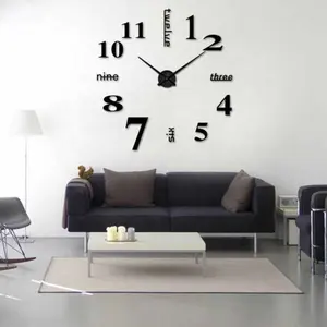 דיי 3d מראה משטח גדול מספר קיר שעון מדבקה הבית עיצוב סלון אמנות גדול עיצוב קיר שעון