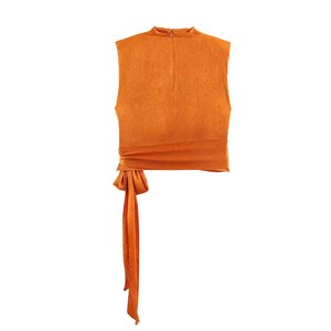 SHENZHU Wanita 2026 Musim Semi Mode Baru Blus Sutra Satin Hiasan Pita Vintage Tanpa Lengan Kemeja Wanita Atasan Chic - Product Image 3