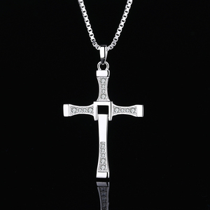 Collana croce per Gli Uomini S925 Sterling Argento Intarsiato Zircone Girevole di Modo della Roccia Punk di Stile Del Pendente Della Collana Dei Monili di Sesso Maschile - Product Image 4