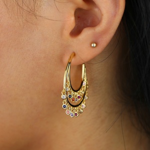 Regalo di Natale placcato in oro grande forma a cerchio appendere molti orecchini rotondi rosso blu chiaro viola doppio cerchio ciondolo CZ gioielli da donna - Product Image 4