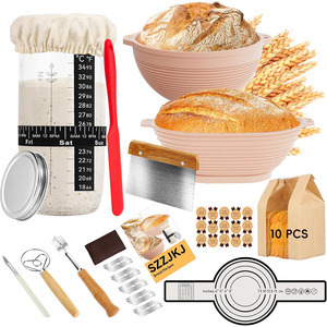 2025 OEM H&T Juego de cestas de pan de mimbre tejido de 5, 8 y 9 pulgadas para fermentación y almacenamiento, con cesta de fermentación de ratán y cesta de fermentación de silicona - Product Image 1