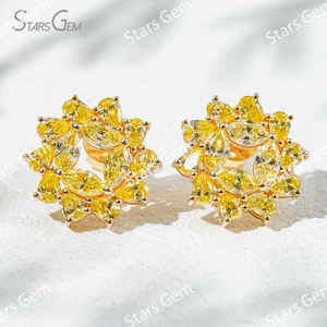 Pendientes de Oro Sólido de 18K con Diseño de Girasol, Diamante Amarillo de Laboratorio con Corte Marquesa de 1.6ct 2.3*4.3mm, Certificado IGI, de Starsgem - Product Image 2
