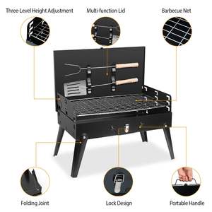 Barbecue portable en fer 16,7x10x17,7 pouces pliable avec étagère pour le camping en plein air, les pique-niques et les grillades en jardin - Product Image 5