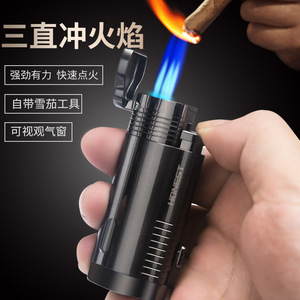 JOFI Metal Classic Gas-Filled Three-Flush Cigar <b>Lighter</b> <b>Windproof</b> Multifunctional with Visible Gas Window Personal Gift - Product Image 5