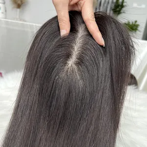 Size 4.72'' x 5.12'' Natural Black Color Toupee Human Hair Piece Clip On Full Cuticle Aligned Virgin Human Hair Topper
