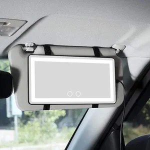 Universal ภายในรถกระจกโต๊ะเครื่องแป้งแบบพกพา led กระจกแต่งหน้าอัตโนมัติ HD เครื่องสําอางรถบังแดดกระจกไฟ led