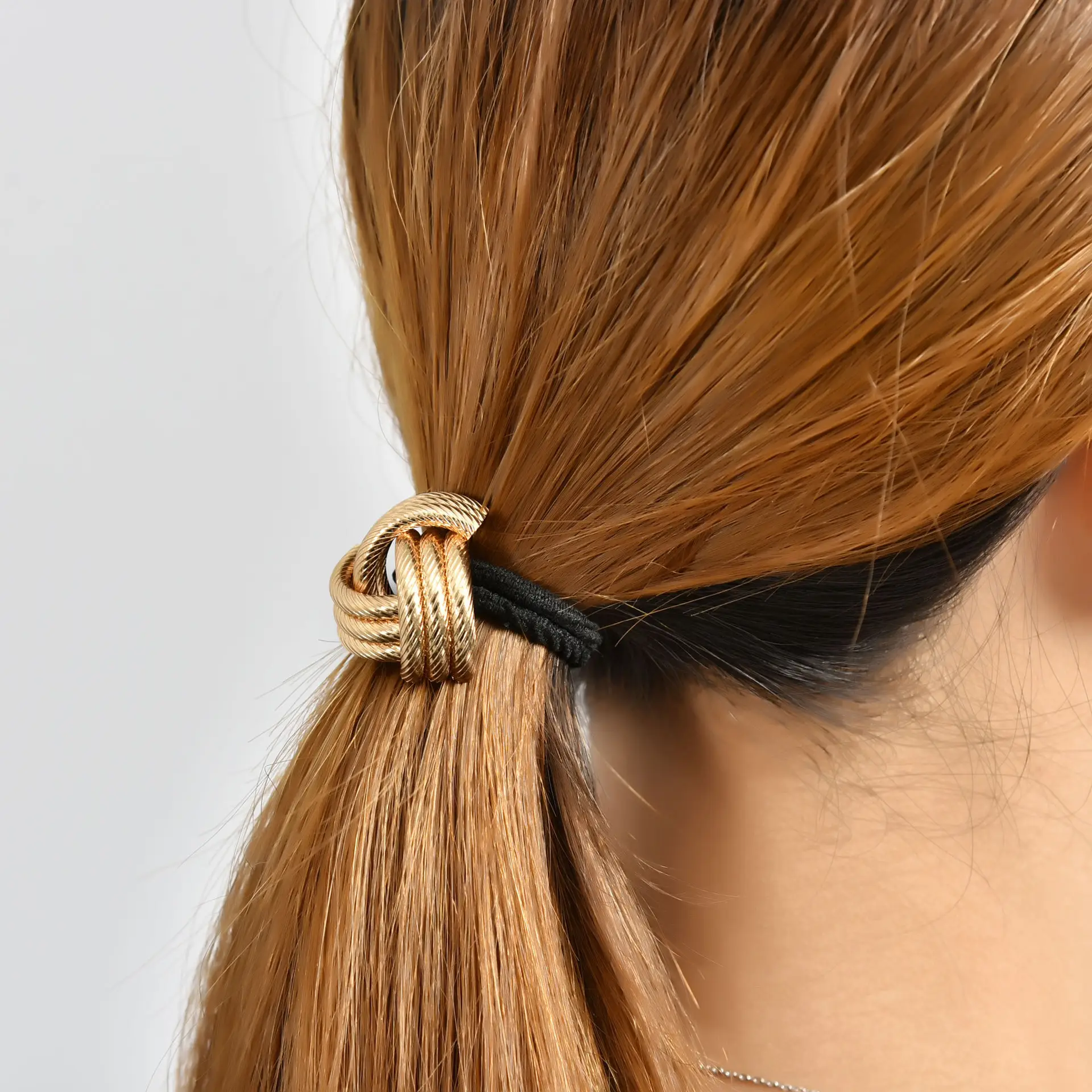 Moda altın kaplama Metal manşet bandı at kuyruğu kravat saç manşet elastik Wrap saç halat saç halka