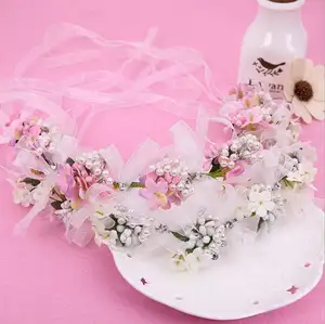 Corona de flores para niña, corona de flores para boda, guirnalda de hilo ajustable de vid Bohemia, accesorios para el cabello para novia y dama de honor, 2020