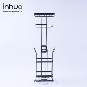 Bathroom standing toilet paper holder with storage basket and roll paper towel black