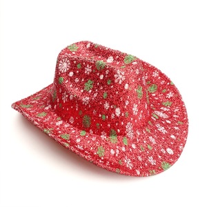 Cowboy Hat <b>Red</b> Green Snowflake Print Unisex Adult Party Winter Hat European Style 100% Polyester - Product Image 1