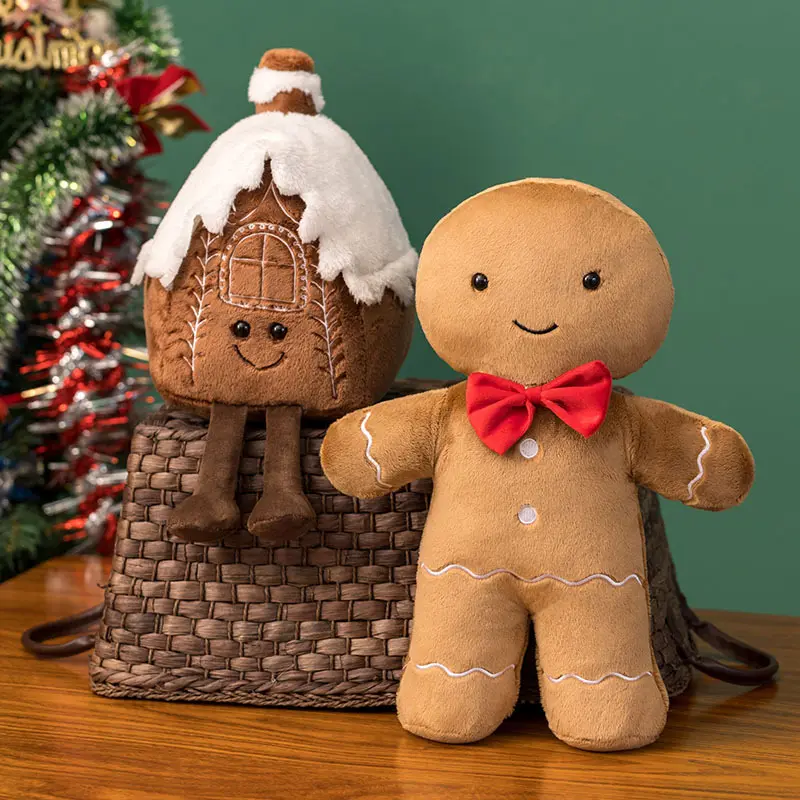 30-45cm Christmas Ginger Bread Plush Toys Stuffed Chocolate Cookie House Shape Decor Cushion Funny Xmas Tree Party Plushie Doll