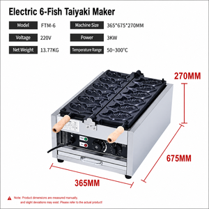 เครื่องทำวาฟเฟิลรูปปลาไทยากิ ยี่ห้อ Commercial Electric รุ่น 6 ช่อง ขนาด 3000 วัตต์ ทำจากสแตนเลส สไตล์ญี่ปุ่น - Product Image 2