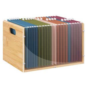 Boîte de rangement pour dossiers en bambou et acrylique, boîtes de rangement pour dossiers suspendus, boîte de rangement décorative pour documents, bac de classement transparent - Product Image 1