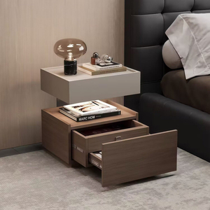 Lampe de chevet <span class=keywords><strong>en</strong></span> <span class=keywords><strong>bois</strong></span> minimaliste moderne italienne avec 2 <span class=keywords><strong>tiroirs</strong></span> et armoire suspendue intégrée, <span class=keywords><strong>petit</strong></span> <span class=keywords><strong>meuble</strong></span> de luxe pour chambre <span class=keywords><strong>à</strong></span> coucher - Product Image 1
