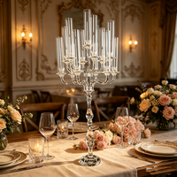 Candélabre en cristal transparent à 13 bras, grand modèle, de haute qualité, style européen de luxe, pour centre de table de mariage et banquet, servant également de porte-bougies, lanternes et pots décoratifs.