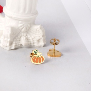 Pendientes de Calabaza Esmaltados de Colores para Niños, Chapados en Oro de 18k, de Acero Inoxidable, Lindos, Venta al por Mayor, Joyería Infantil Personalizada, Gran Oferta - Product Image 4