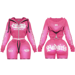 Ensemble décontracté deux pièces en dentelle léger, design personnalisé, qualité supérieure, respirant, écologique, faible MOQ, crop top à capuche pour femme - Product Image 4
