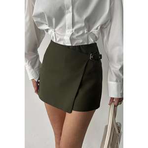 กระโปรงขาสั้นทรงเอวสูงสีกากี Luna สำหรับผู้หญิง ผ้าทอโพลีเอสเตอร์ผสมฝ้าย ปรับขนาดได้ แฟชั่นกระโปรง - Product Image 3