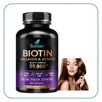 Capsules de collagène plus biotine et kératine Solilan OEM, halal, pour cheveux, peau et ongles, vitamines et compléments alimentaires, capsules de biotine et de collagène