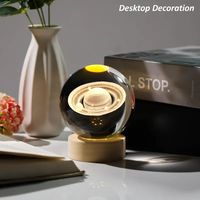 Meilleure vente coloré 3d planète lune galaxie boule de cristal base en bois led nuit lumière rougeoyante cadeau