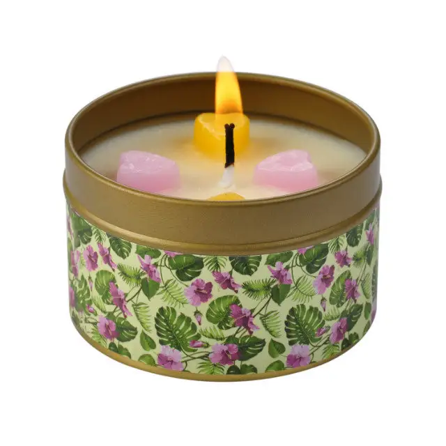 Benutzerdefinierte Herz Form Soja Wachs Vanille Duftenden Blume Zinn Kerze für Liebhaber