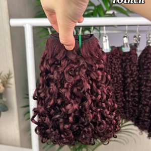 ผมแท้สีเบอร์กันดีแบบซุปเปอร์ดับเบิ้ลดรอน เกรดเวอร์จิ้น 12a ยี่ห้อฟูมิ  แบบลูกไม้โปร่งใส  ลอนหยิก  ความหนาแน่น 250%  ไม่ต้องใช้กาว - Product Image 1