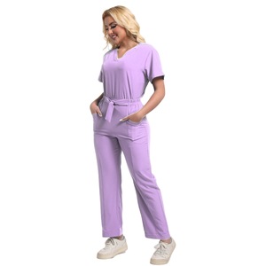 HZMNOI Women <b>Scrub</b> <b>Set</b> V-Neck Elastic Waist Pants Moisture Wicking Hospital Uniforms For Medical Workwear - Product Image 4