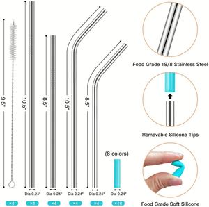 Eco-friendly Reusable Metal Logo 304 <b>Stainless</b> <b>Steel</b> <b>Straw</b> with Bag Customized Free Sample Bar Accessories - Product Image 4