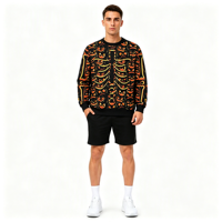 Sweat-shirt à col rond pour homme avec impression intégrale de squelette de citrouille personnalisé par sublimation pour Halloween