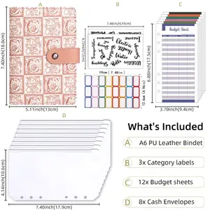 Новый дизайн премиум переплет бюджетная книга стильная розовая бюджетная папка в растительном стиле A6 для организованного и доступного планирования