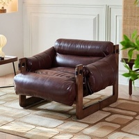 Fauteuil inclinable rétro en bois massif de style antique avec revêtement en cuir jersey pour personne paresseuse et décontractée pour le salon