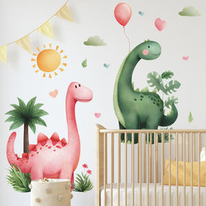 Autocollant mural en vinyle <span class=keywords><strong>grand</strong></span> format pour <span class=keywords><strong>chambre</strong></span> d'enfant, motif dinosaure de dessin animé, plante tropicale, soleil, ballon - Product Image 4