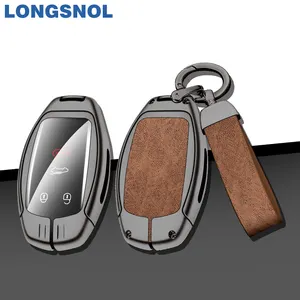 LONGSNOL Car Key Case For Bentley Retro Leather Car Keychain Keys Bag Cover Car Remote Key Accessories