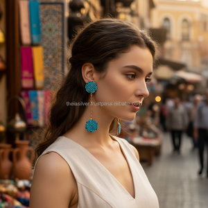Pendientes largos de Plata de Ley 925 hechos a mano para mujer, venta al por mayor, Nano turquesa turco - Product Image 3