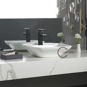 Lavabo de baño de cerámica cuadrado de diseño, de encimera, económico y moderno - Product Image 2