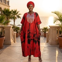 Robe Maxi Kaftan Africaine Musulmane de Fabrication Artisanale, Ornée de Paillettes, Col Rond, Broderie de Perles, Style Boubou, Grande Taille, pour Événements