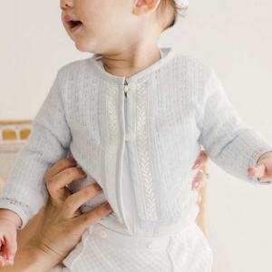 Bébé garçon vêtements 0-3 mois trois pièces ensembles bleu clair tricot ivoire dentelle conception nouveau-né haute qualité ensemble baptême vêtements personnalisés - Product Image 3