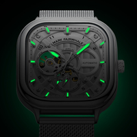 Montre mécanique automatique pour homme Mark Fairwhale, boîtier en métal, bracelet en acier milanais, double cadran squelette, étanche, lumineuse, FW-6014