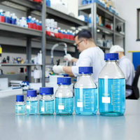 Bouteille de réactif en verre brun transparent gradué ronde à filetage GL45 Laboratoire Conteneur d'échantillonnage scellé pour le stockage des liquides BlueCap