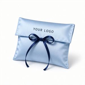 SHINY Custom Hot Foil Stamping Satin <b>Envelope</b> Rigid Presentation Box with Premium Ribbon for Luxury Cosmetics - Product Image 1