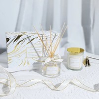 Platin Schwarz Gold Flammenloser Reed-Diffusor Kerzen-Aromatherapie Geschenkset - Perfekte Gastgeberinnen-Geschenke