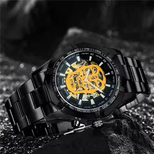 Winner 486 reloj automático hombres correa de acero esqueleto mecánico calavera relojes marca superior de lujo Dropshipping al por mayor - Product Image 4