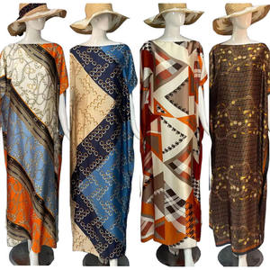 New Fashion African Dress Satin Print Langes Kleid Mit Schal Plus Size Afrikanische Kleider Kaftan - Product Image 4