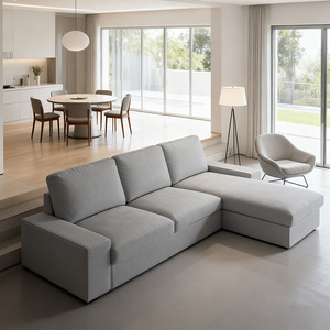 Divano Componibile Tradizionale a 3 Pezzi a Forma di <span class=keywords><strong>L</strong></span> Reclinabile con Rivestimenti Rimovibili in Tessuto Grigio Stile <span class=keywords><strong>Antico</strong></span> Trapuntato Francese per Soggiorno - Product Image 4